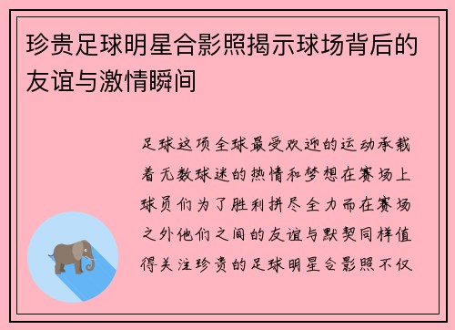珍贵足球明星合影照揭示球场背后的友谊与激情瞬间